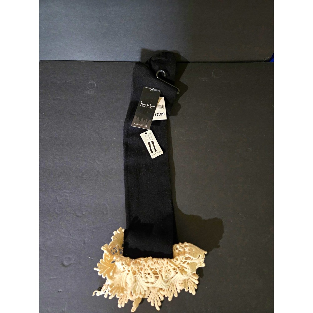 Nicole Miller New York Women's Knee High Socks Lace Cuff Black/Ivory One Size